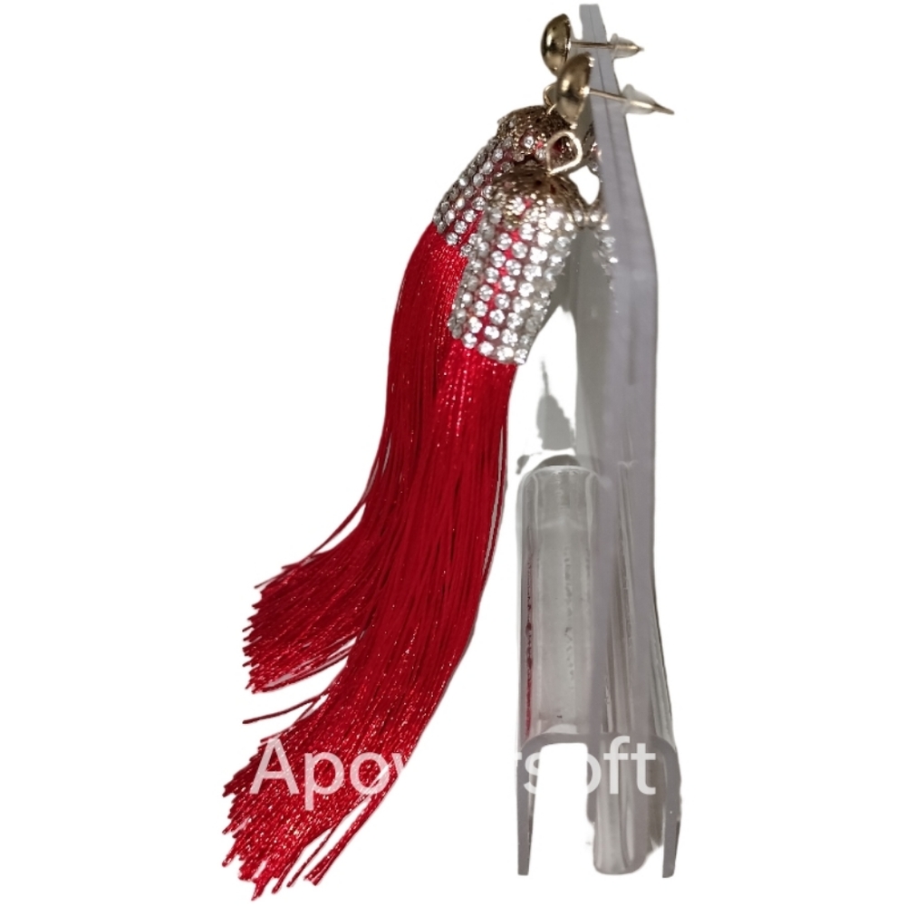 Red fringe tassel earrings - Picture 2 of 4